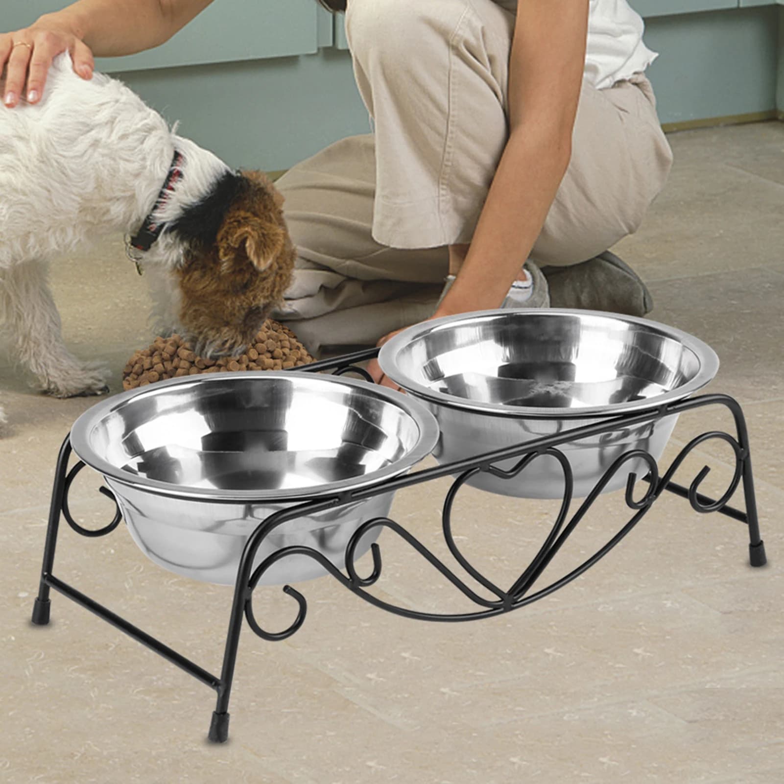 Cat Food Bowls Dog Feeder Dog Bowls Stainless Steel Double Dog Cat Pet Food Water Bowls With Feeder Dishes Shelf Stand
