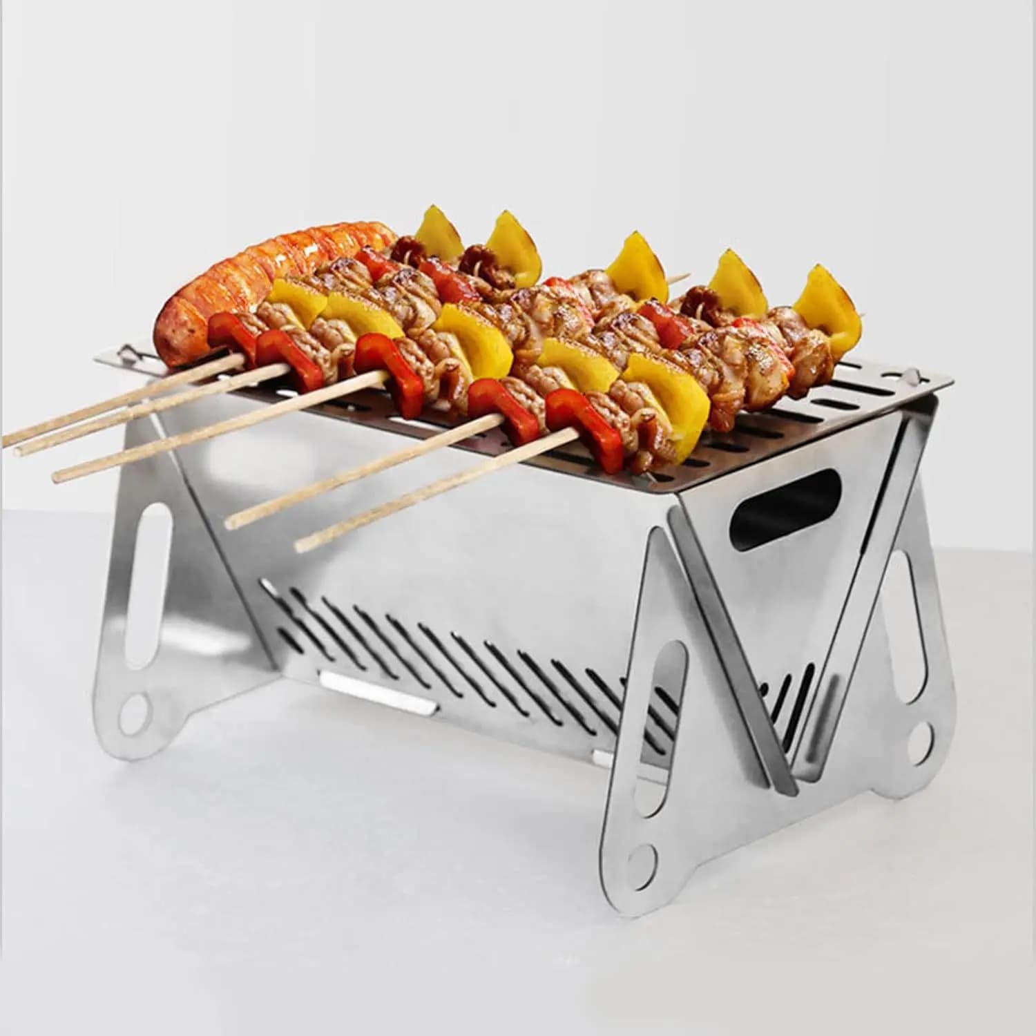 Griglia a Carbone Portatile Pieghevole Mini per Barbecue all'Aperto, Campeggio, Picnic, Fornello a Legna Compatto e Leggero in Acciaio Inossidabile