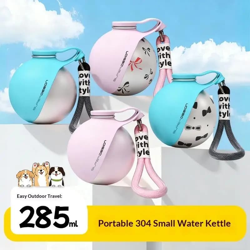 Bottiglia d'Acqua Portatile per Animali Domestici in Acciaio Inossidabile, Dispositivo di Abbeveraggio Pieghevole a Forma di Palla, Bottiglia d'Acqua Portatile per Passeggiate e Viaggi all'Aperto
