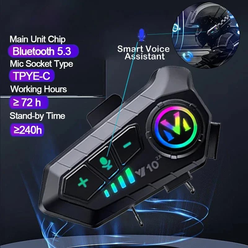 Interfono Bluetooth V10 2X per Casco Moto, Comunicazione Wireless 300M, Intercomunicatore 2000mAh, Walkie Talkie per Moto, Accessori per Motociclette