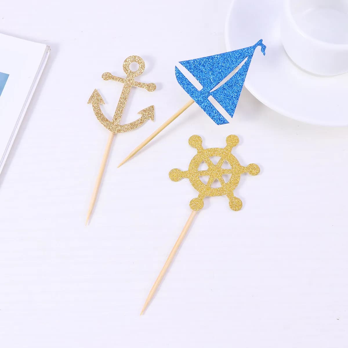 24 Pezzi Decorazioni per Torte a Tema Nautico, Topper a Forma di Barca e Ancora per Feste, Matrimoni, Compleanni, Decorazioni per Cupcake