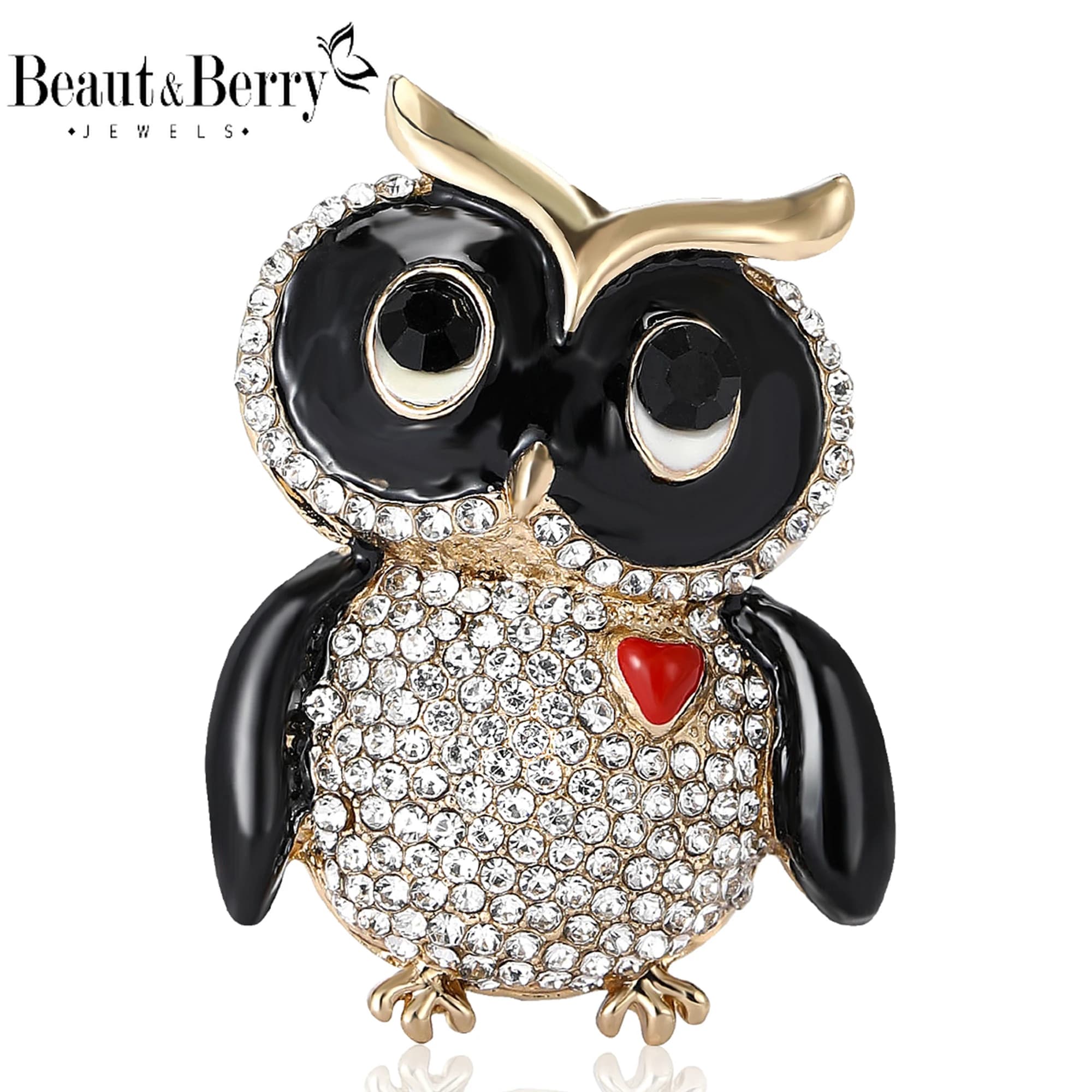 Beaut&Berry Simpatiche spille a forma di gufo con strass smaltati per donne Spille per uccelli unisex Accessori per feste casual Nuovi regali Decorazione per amici