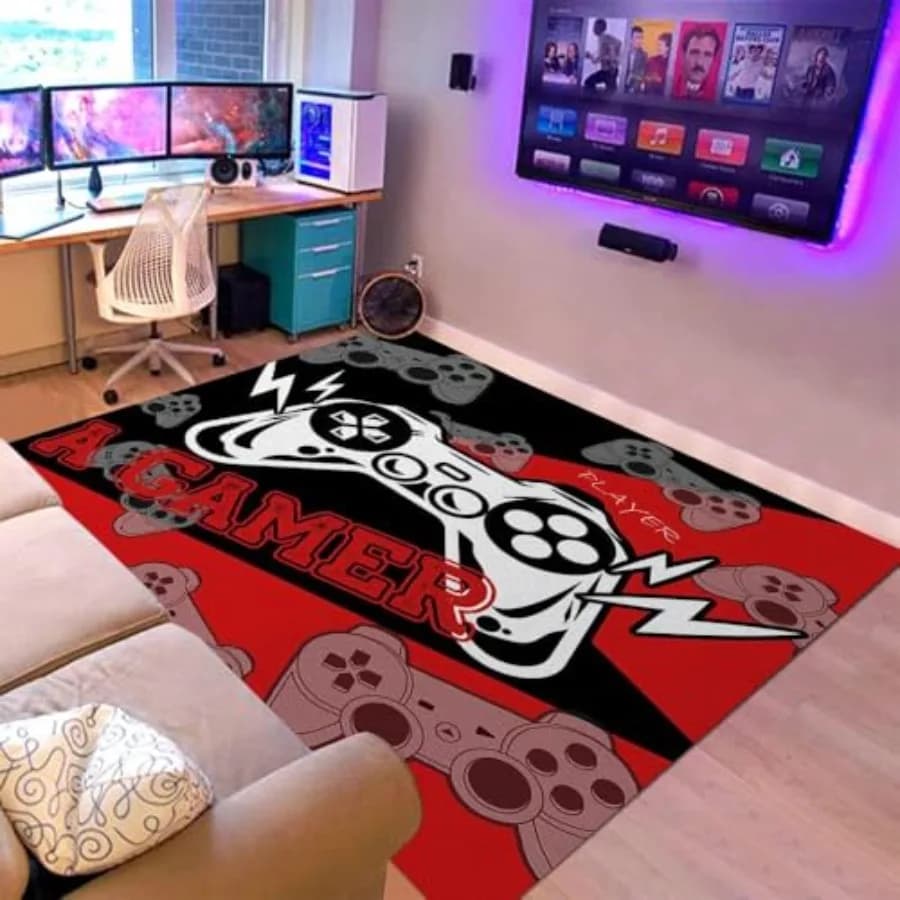Tappeti per Area Gaming per Ragazzi e Ragazze, Decorazione per Camera da Letto, Tappeto Antiscivolo per Uomini e Adolescenti, Sedia da Gaming