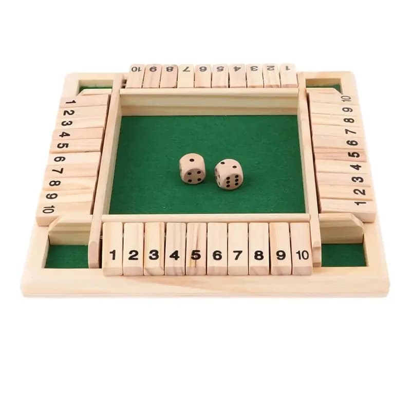 Deluxe a quattro lati con 10 numeri Chiudi la scatola Gioco da tavolo Set Dadi Party Club Giochi per bere per famiglie di adulti