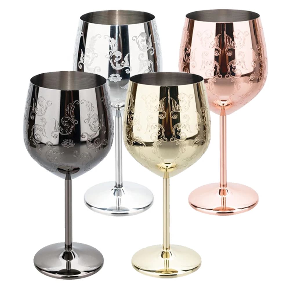 Calice per bicchiere da vino rosso con incisione di vite per calice per bicchiere da vino in acciaio inossidabile per matrimoni, buon effetto rinfrescante, regalo per gli amanti del vino