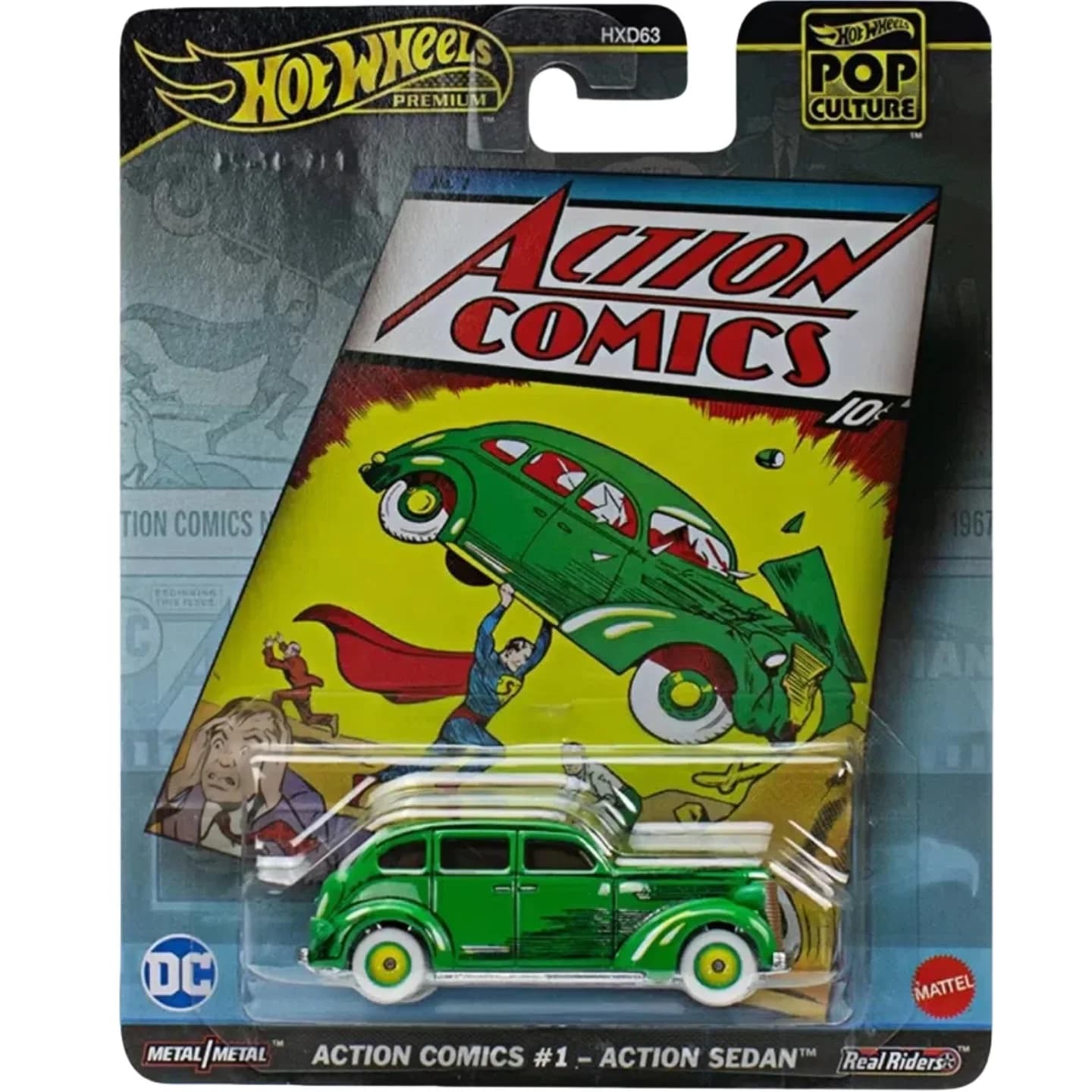 Originale Hot Wheels Premium Pop Culture 1/64 ACITON COMICS Azione Berlina Metallo HotWheels Miniature Hoteelws Pressofuso Modello di Auto