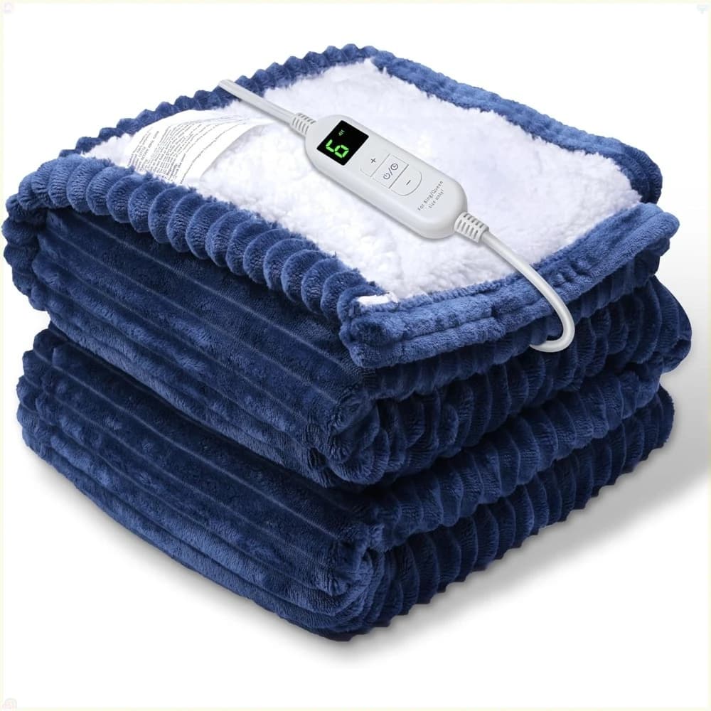 Coperta riscaldata elettrica, coperta riscaldante con 4 impostazioni timer e 6 impostazioni di calore, miglior inverno (50x60 pollici, blu navy)