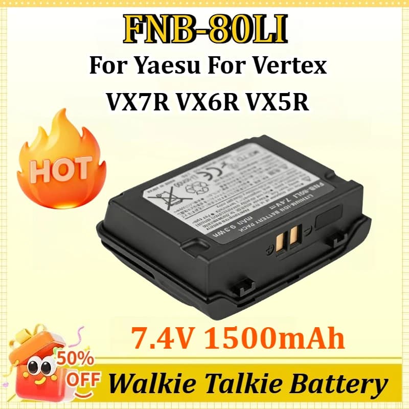 Batteria FNB-80LI 1500mAh DC7.4V per Yaesu e Vertex VX7R VX6R VX5R, Accessorio Sostitutivo per Walkie Talkie, Pacco Batteria FNB80Li