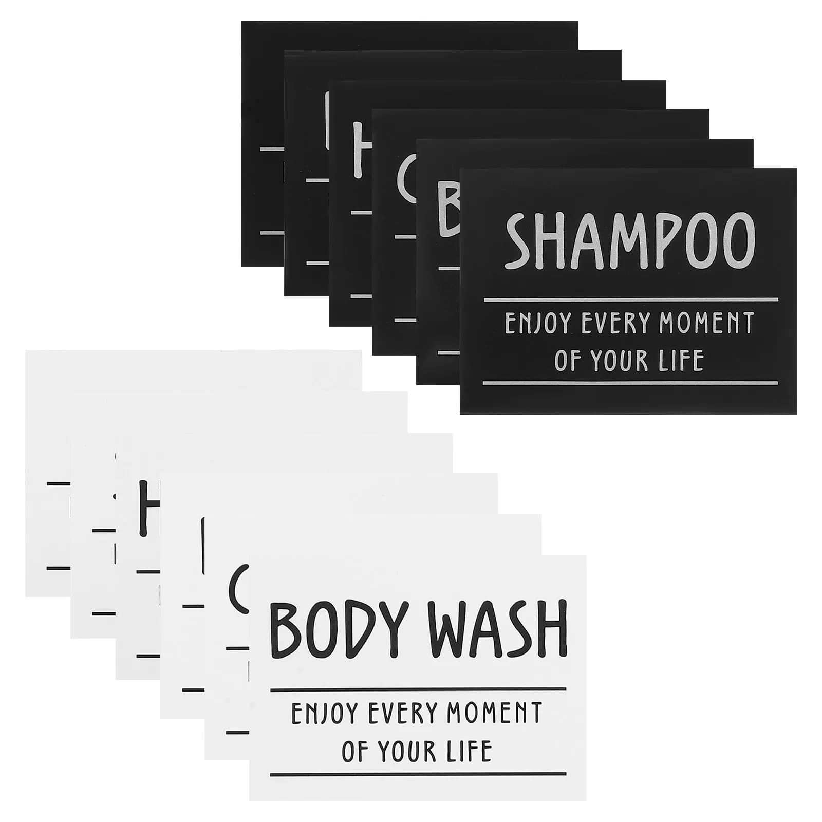 12 etichette impermeabili per il bagno per organizzare bottiglie di vetro, shampoo, balsamo, lozione, sapone per le mani, adesivi per dispenser