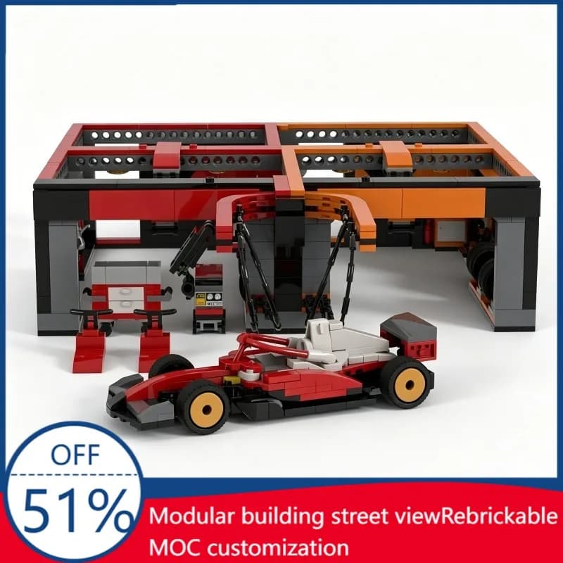 1005 Pezzi MOC Auto da Corsa SF25 Monza F1 con Garage e Modello di Box, Blocchi da Costruzione Fai-da-Te, Giocattolo Educativo, Regalo
