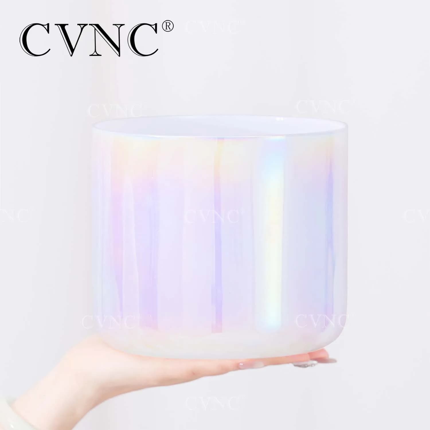 CVNC 6 Inch Dream Pearl Color Clear with Cosmic Light Quartz Crystal Singing Bowl for Meditation Sound Healing with Mallet