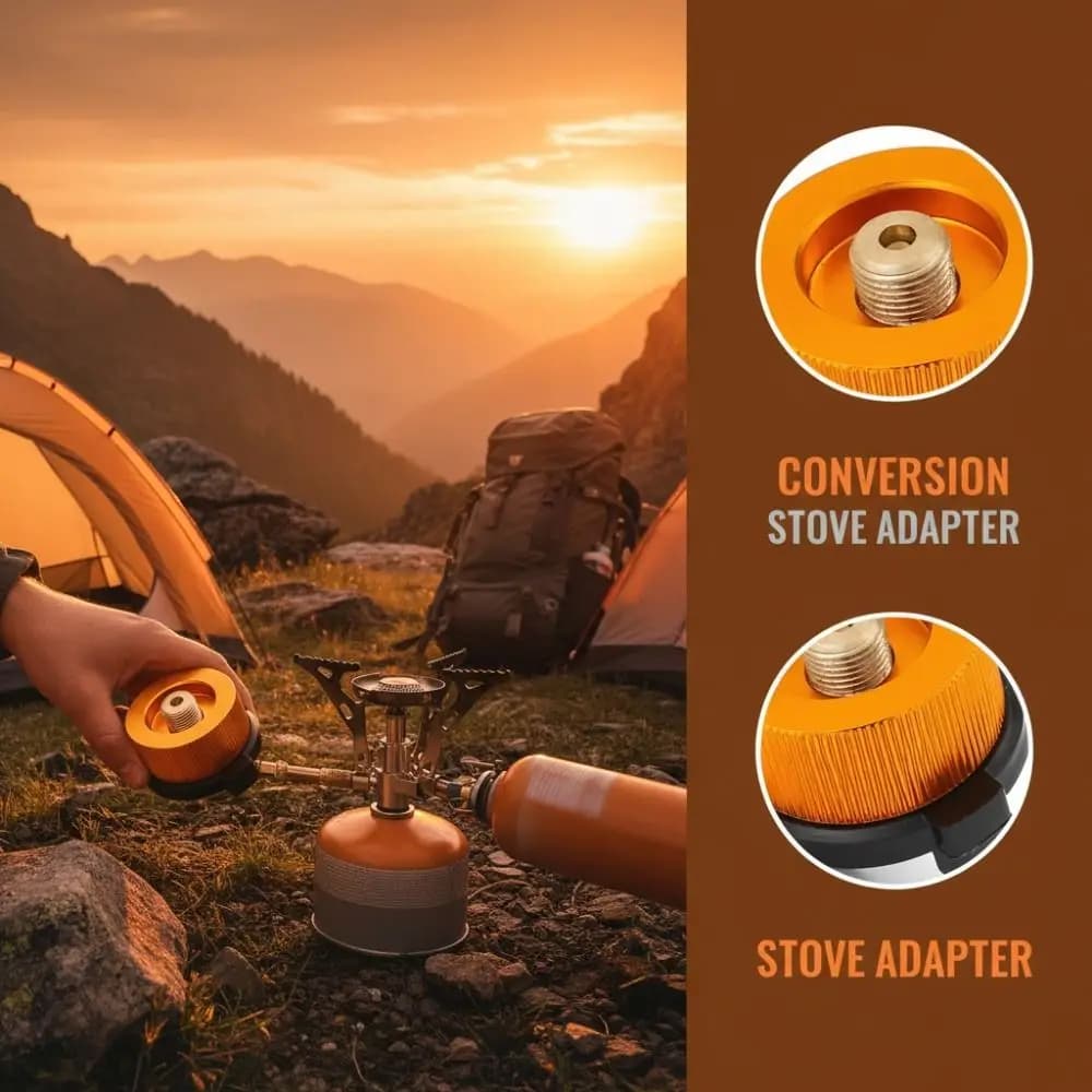 2 Pezzi Adattatore Durevole per Fornello da Campeggio con Chiusura Automatica, Testa di Conversione Portatile Dorata da Bombola di Gas Propano a Butano per Picnic