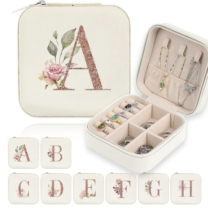 2 Classic Leather Jewelry Boxes with Hinge, Rings and Earrings Department, Nail Art Organizer