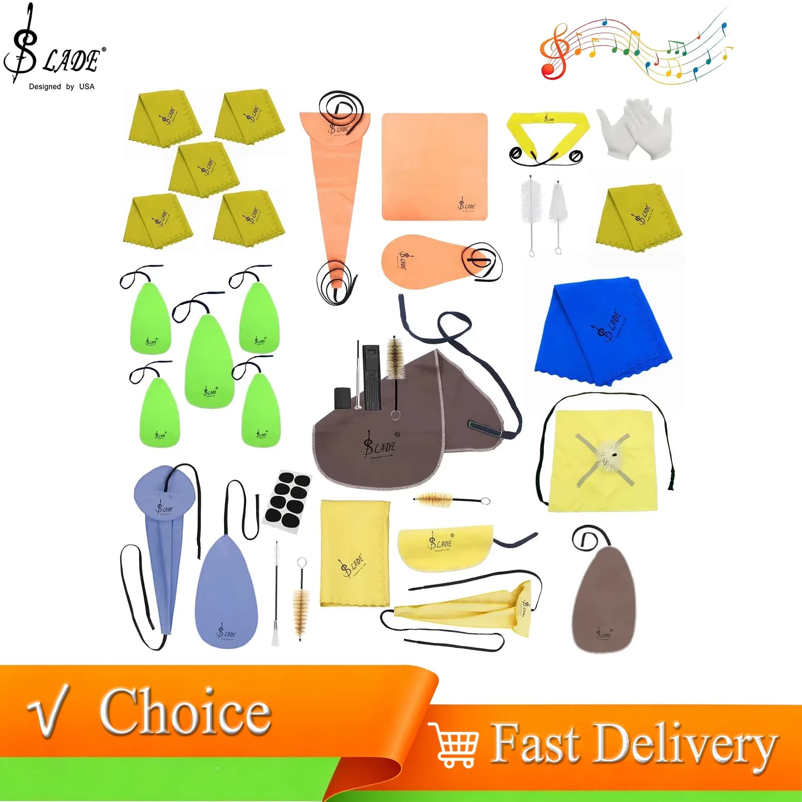 SLADE Saxophone Clarinet Trumpet Flute Piccolo Cleaning Kit Instrument Cleaning Cloth for Woodwind Inner Chamber Cleaning Cloth