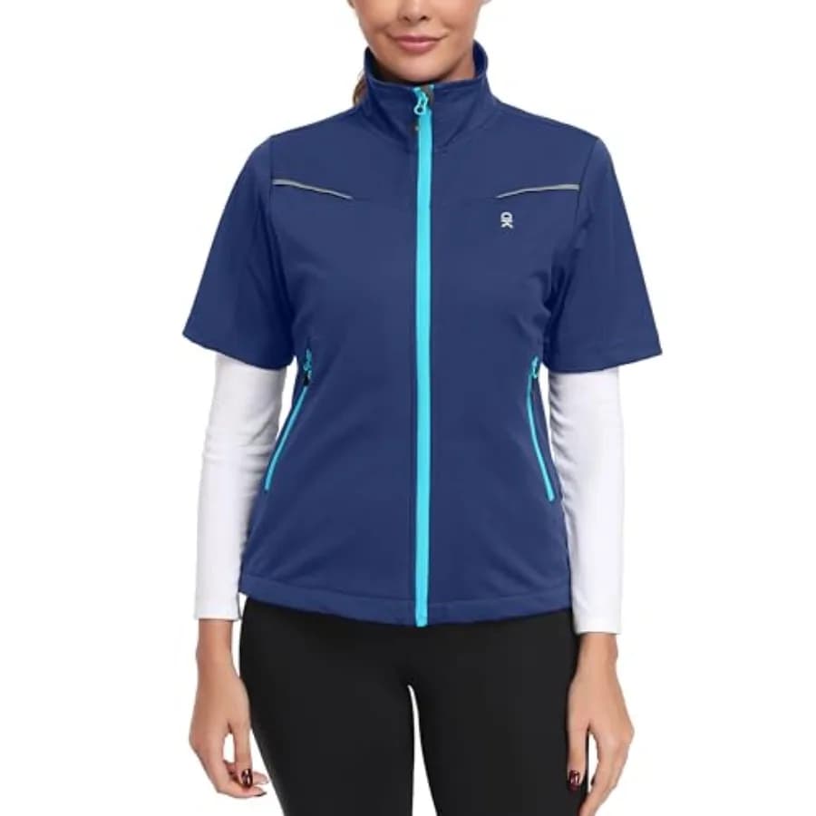 Giacca da Golf a Maniche Corte per Donna, Leggera, Resistente all'Acqua, ad Asciugatura Rapida, con Tasche con Cerniera
