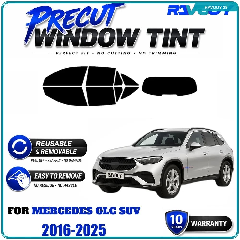 RAVOOY Precut Window Tint, Reusable Removable EPU Film, Custom Fit for Mercedes GLC SUV 2016-2025, UV Heat Protection