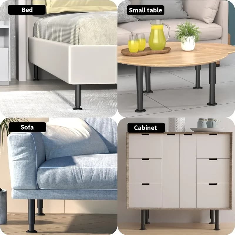 4pcs Modern Adjustable Height Metal Bed Support Legs,Heavy-Duty Furniture Legs for Bed Frames,Sofas,Cabinets,Dressers,Tables