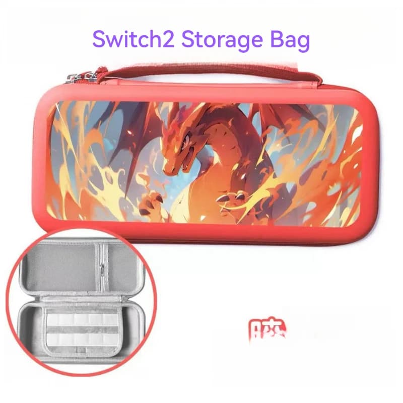 Anime Red Charizard Storage Bag Suitable for Nintendo Switch 2 Bulbasaur NS2 Portable Durable Shockproof Travel Carrying Case