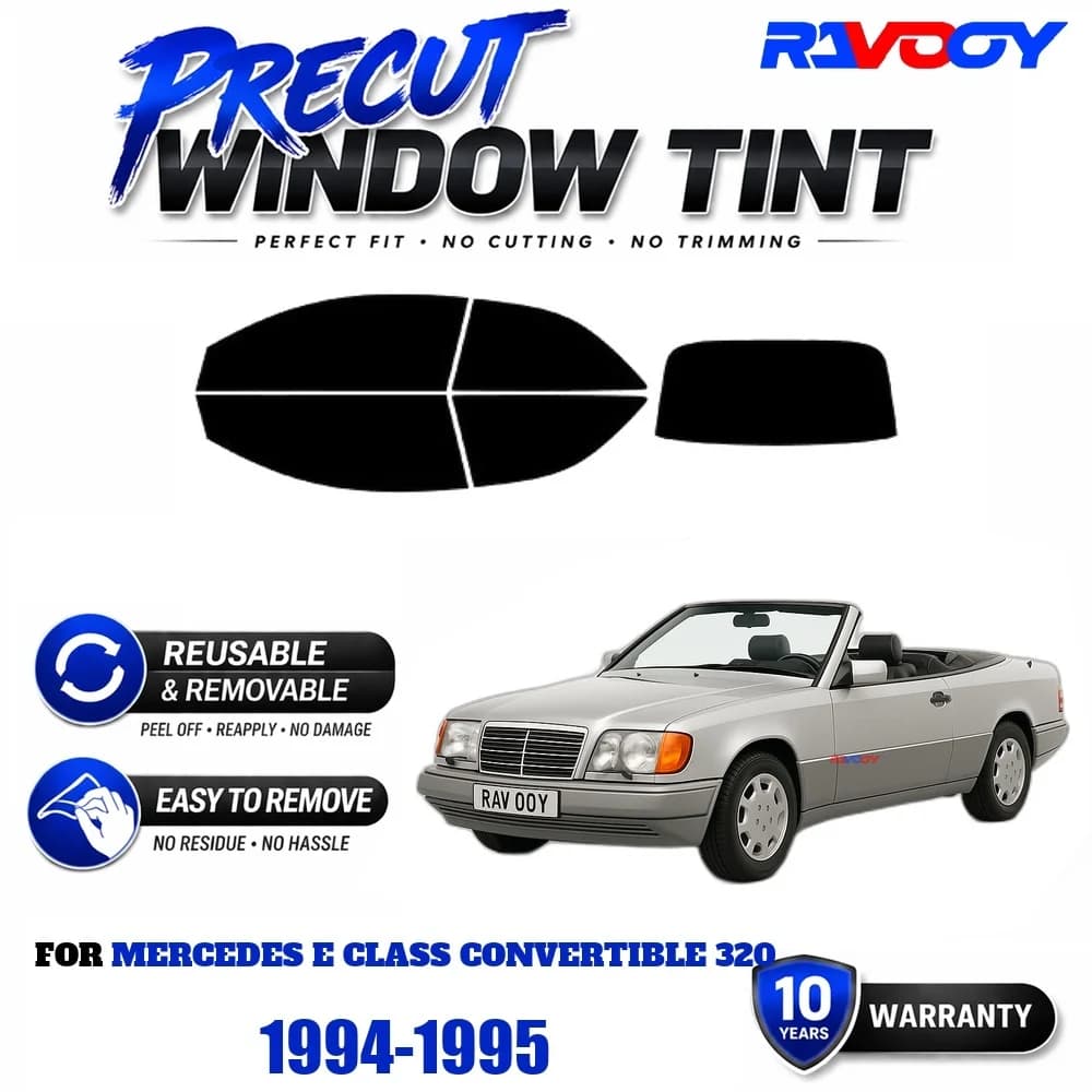 Precut Window Tint, Reusable Removable EPU Film, Custom Fit for Mercedes E Class Convertible 320 1994-1995, UV Heat Protection