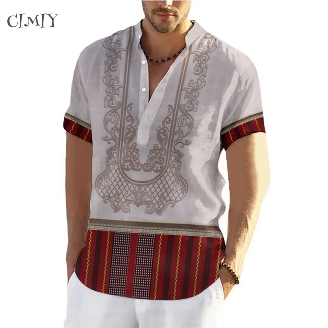 Retro Ethnic Men's Shirt Modern barong polo shirt Philippine Men's Tops Casual Plus Size Short Sleeve Shirt