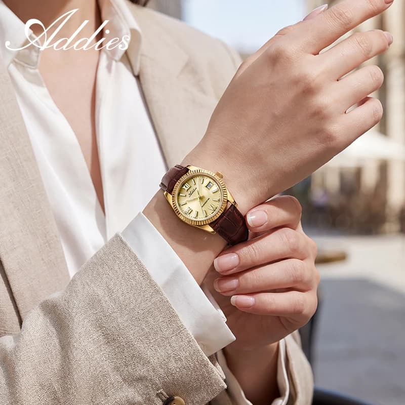 ADDIES Quartz Watch for Women Elegant Fashion Sapphire Crystal BGW9 Super Luminous 50m Waterproof Dress Leather Women Watch Gift