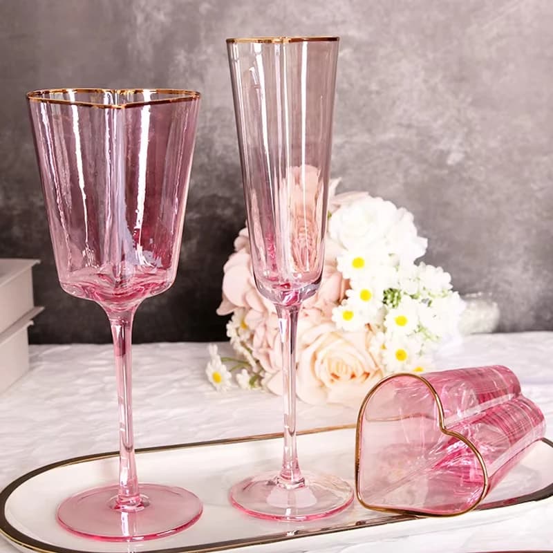 Set di bicchieri da vino rosso a forma di cuore rosa martellato europeo Phnom Penh, tazze da succo di champagne, calici, bicchieri