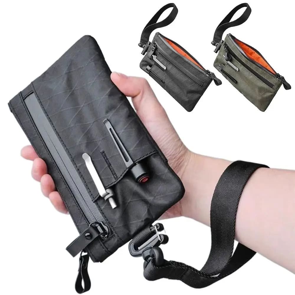Portafoglio funzionale da uomo resistente alle intemperie con blocco RFID Slot esterni Porta carte di credito con cinturino EDC Carrier
