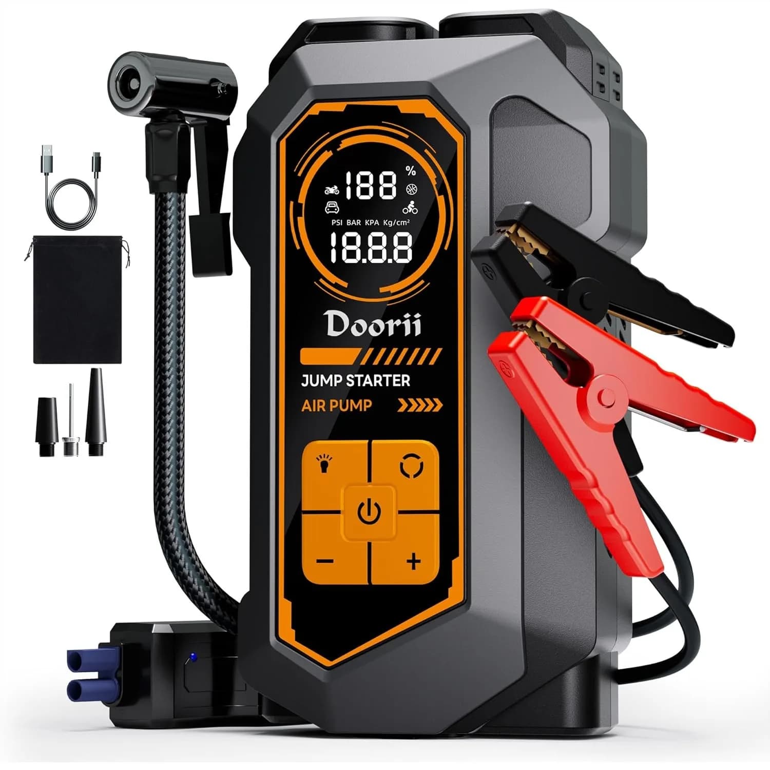 Avviatore di Emergenza 6000A con Compressore d'Aria, Gonfiatore Pneumatici 150PSI, Luce LED per Motori a Benzina fino a 10.0L/Diesel fino a 8.0L