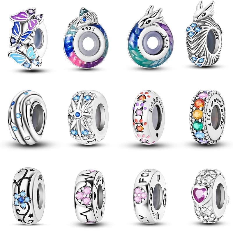 100% 925 Sterling Silver Arcobaleno Zircone Farfalla colorata a forma di drago Tappo in silicone Pendenti e ciondoli Perline Misura braccialetti fai da te Gioielli