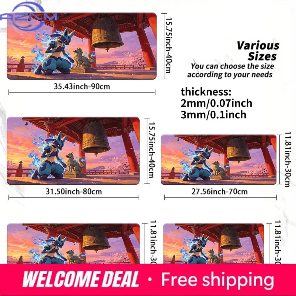 Lucario Blue Flames Shrine Sunset TCG Playmat Non-Slip Gaming Mouse Pad