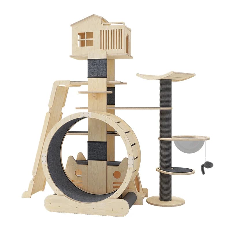 Telaio per arrampicata per gatti tutto in legno massello Tongtian pilastro albero tiragraffi integrato villa con piattaforma di salto di lusso in sisal