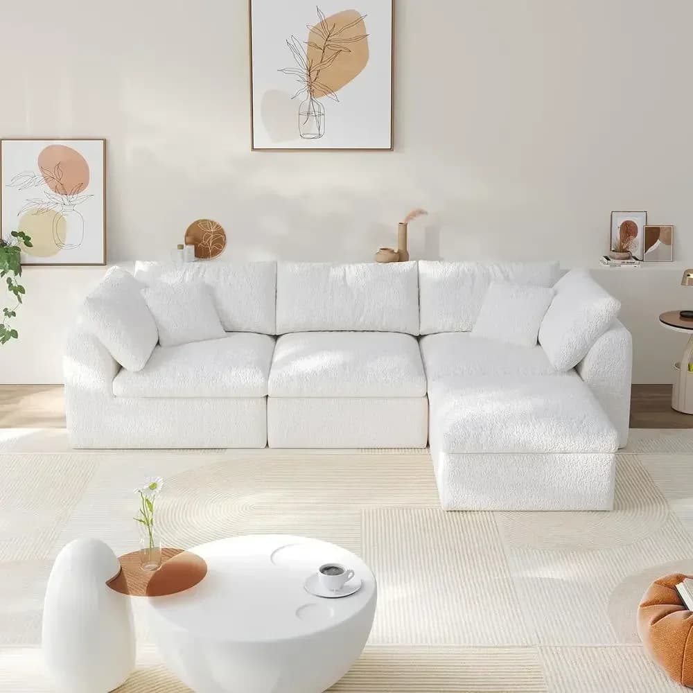 3-Seater L-Shape Recliner Sofa with Ottoman, Washable Covers, White