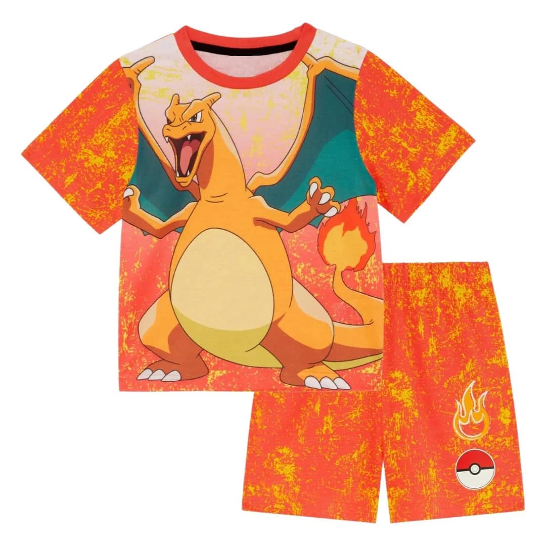 Set Pigiama Anime Charizard Pocket Monster, T-Shirt e Pantaloncini, Abbigliamento Estivo Traspirante ad Asciugatura Rapida per Adulti e Bambini