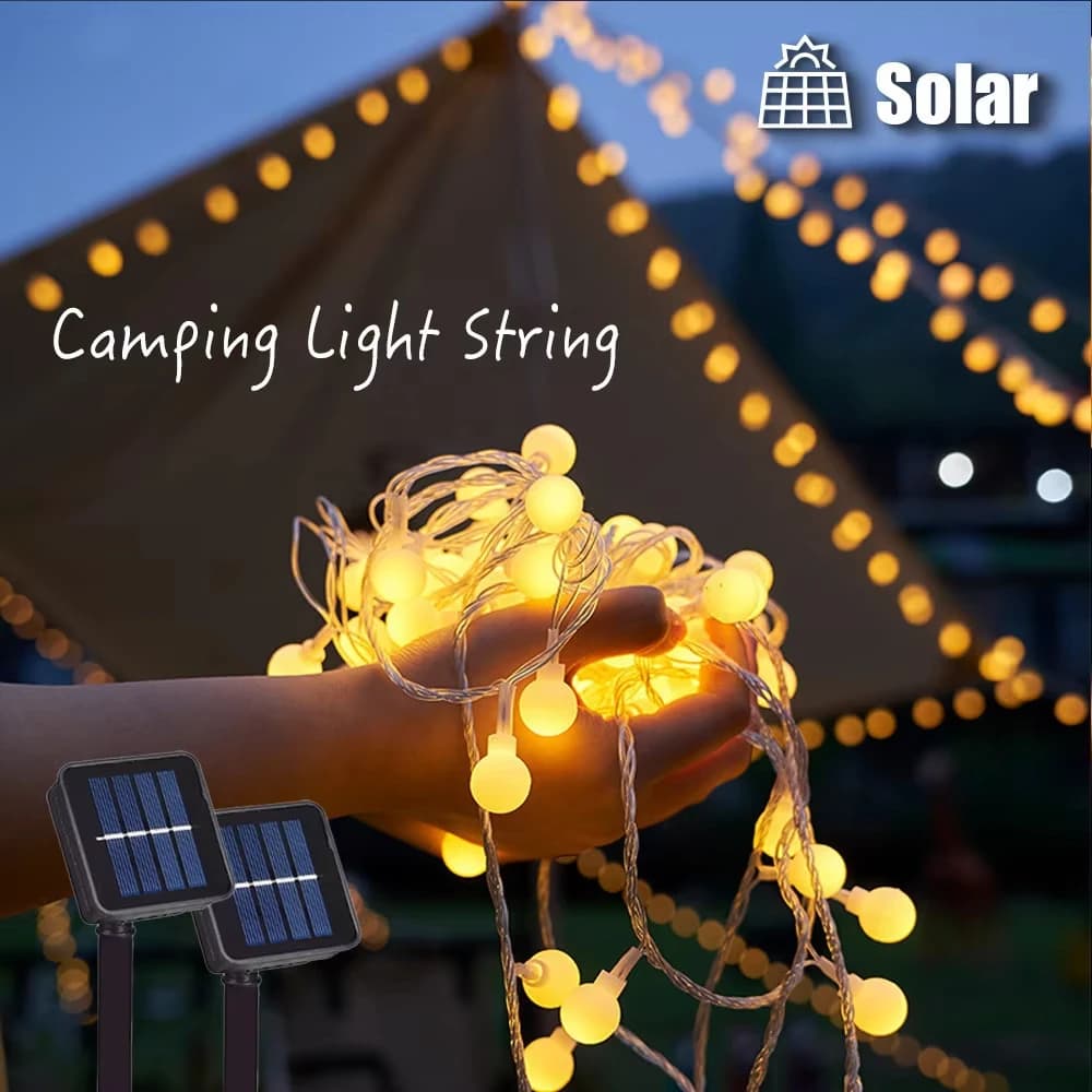 Luci a corda solare da campeggio a 200 LED Luci a globo di cristallo per esterni Luce fata solare impermeabile per decorazioni per feste di Natale da giardino
