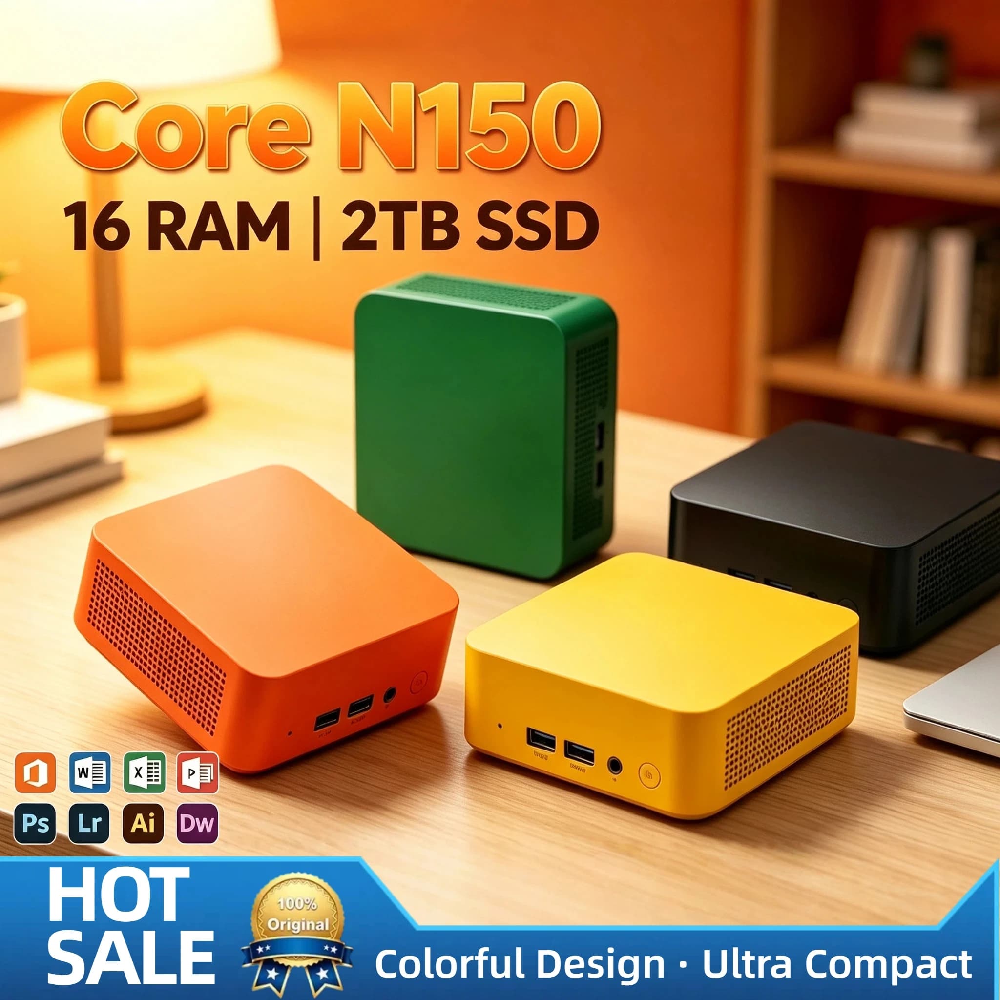 Intel N150 Small Form Factor PC 16GB DDR4 2TB NVMe SSD Triple 4K HDMI WiFi6 Efficient Cooling Office Home Ultra Pro