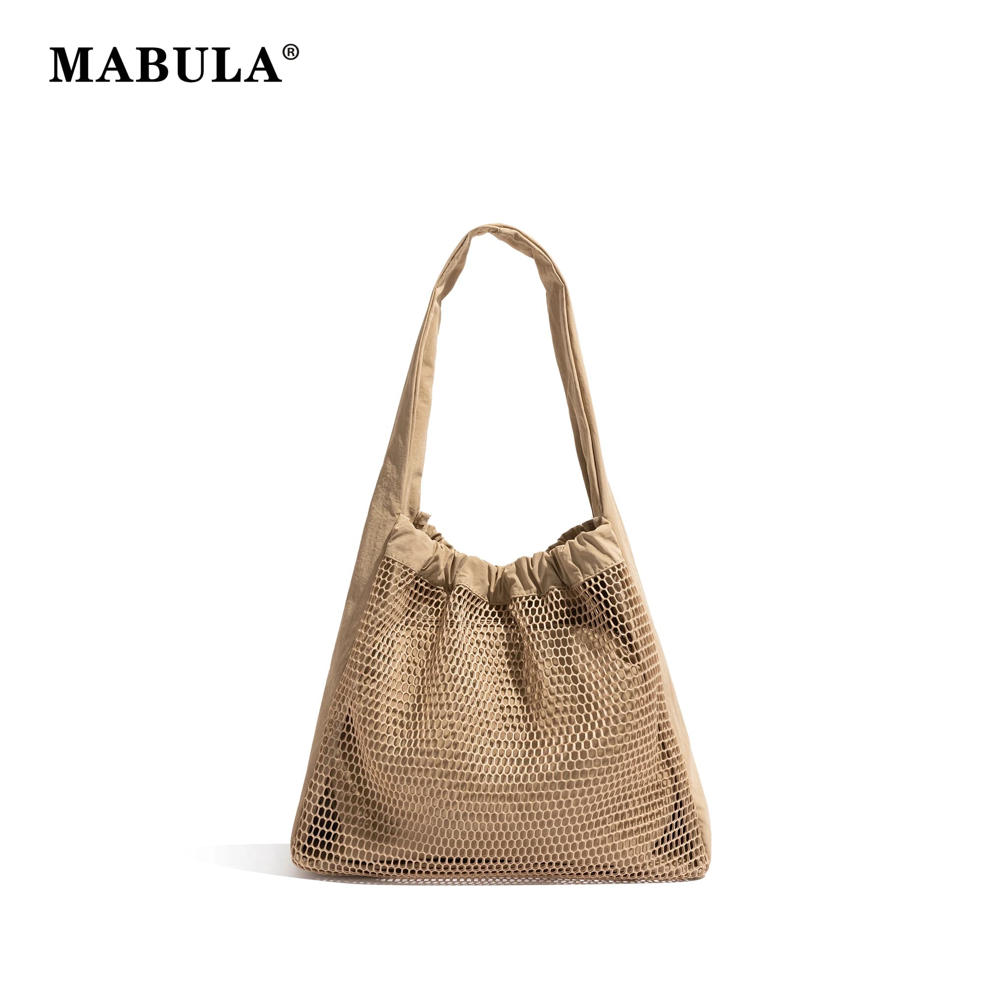 MABULA Fishing Net Breathable Nylon Handbag Hollow Out Design Large Capacity Shopping Grocery Pouch Female Leisure Shoulder Bag