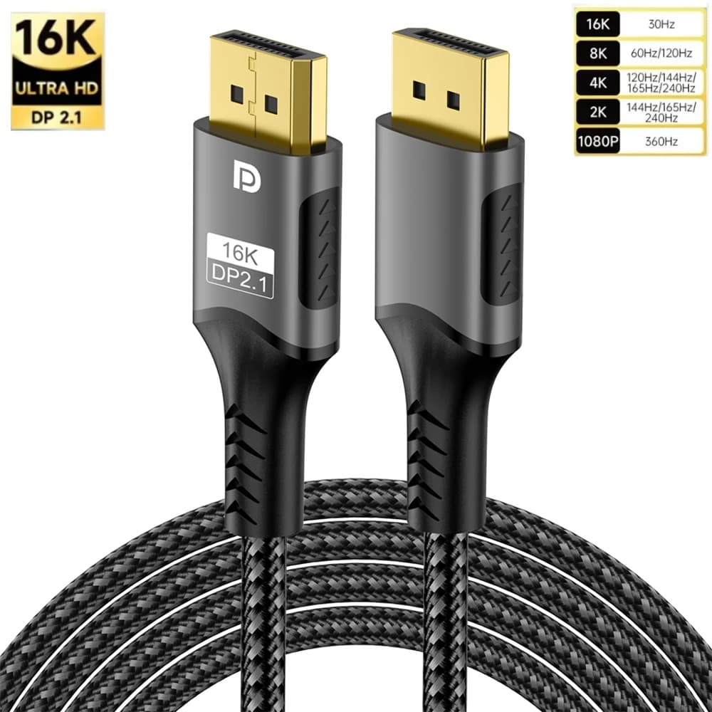 Display Port 2.1 Cable DP2.1 80Gbps 16k@30Hz(DSC) 8k@120Hz(DSC) 4K@240Hz for PS5 306 PC Laptop xbox Play Projector Monitor