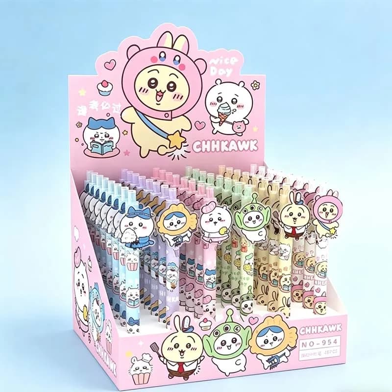 Simpatiche penne gel Chiikawa 0,5 mm con inchiostro nero, penne a sfera a pressione Kawaii per studenti, scuola, ufficio, cancelleria, regalo