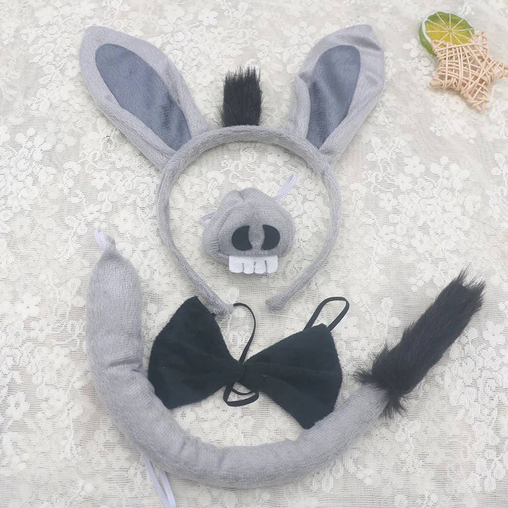 Bambini adulti Peluche Animale Orecchio Fascia Coda Naso Festa di compleanno Maiale Cane Asino Topo Leopardo Mucca Bovini Costume di Halloween Cosplay