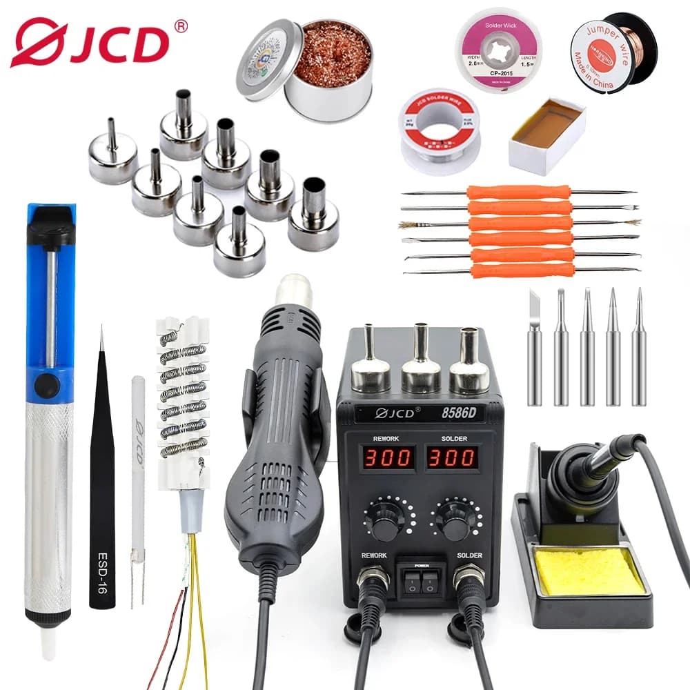 JCD 2 in 1 Stazione di Saldatura Display Digitale SMD Rilavorazione Pistola Ad Aria Calda Saldatore 220V ESD Saldatura Dissaldatura Strumenti di Riparazione 8586D