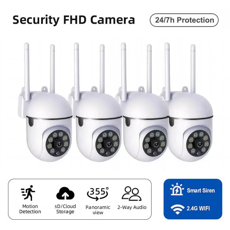 4 telecamere di sicurezza WiFi 1080P per esterni 355 ° Telecamera Pan-Tilt con rilevamento del movimento, audio bidirezionale, visione notturna, protezione 24 ore su 24, 7 giorni su 7