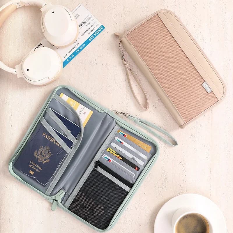 Portafoglio da viaggio con blocco Rfid Porta passaporto per famiglia Custodia per trasporto Porta passaporto Organizzatore di documenti contanti per biglietti di carte