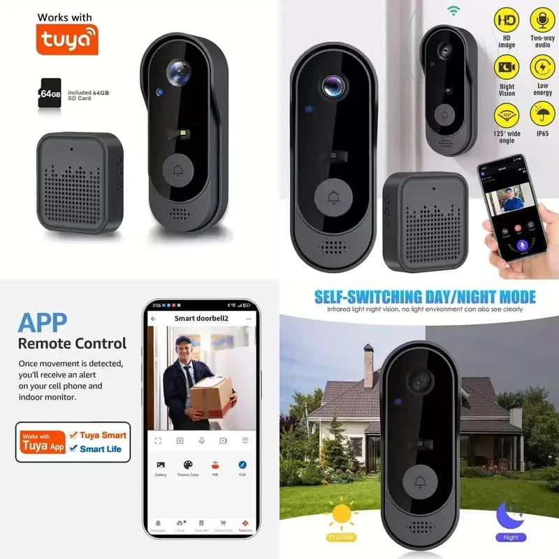 2025 App Waterproof WiFi 480P HD Video Door Phone Smart Ring Camera Doorbell with Chime Battery Powered