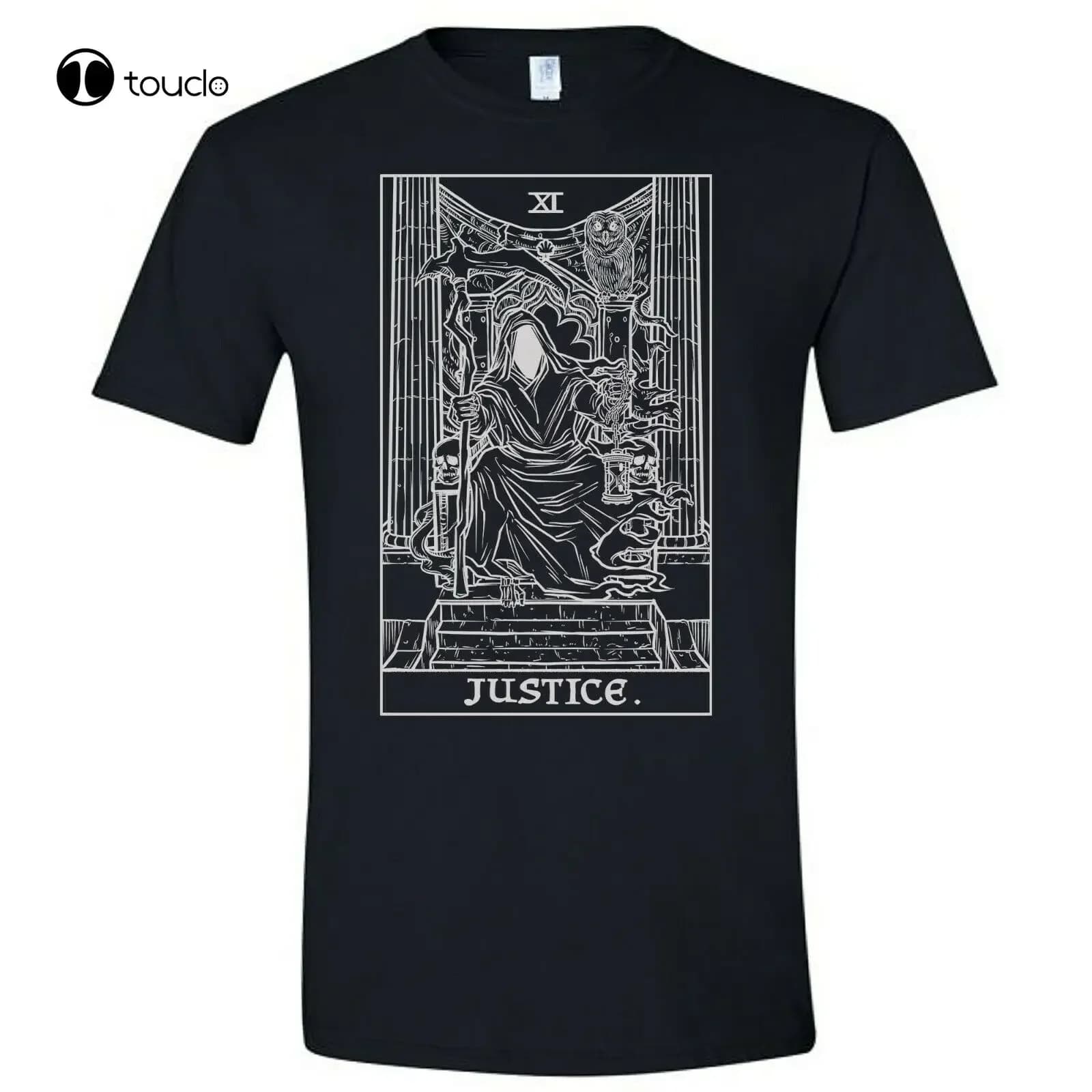 Maglietta della carta dei tarocchi della giustizia Grim Reaper Gotico Halloween Horror Goth Abbigliamento Regalo