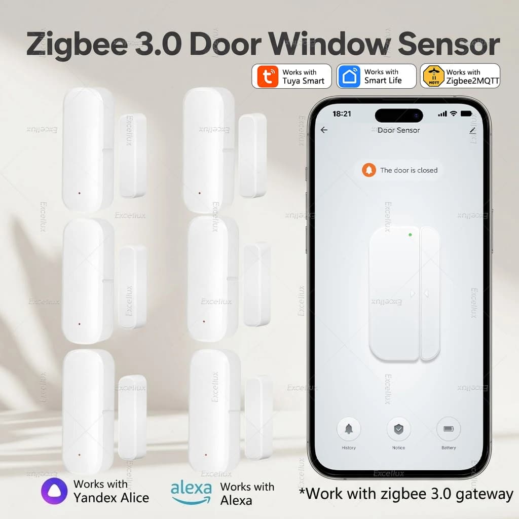 Tuya Zigbee 3.0 Door Sensor Window Sensor Contact Sensor Zigbee Hub Required Works with Home Assistant Zigbee2MQTT Yandex Alexa