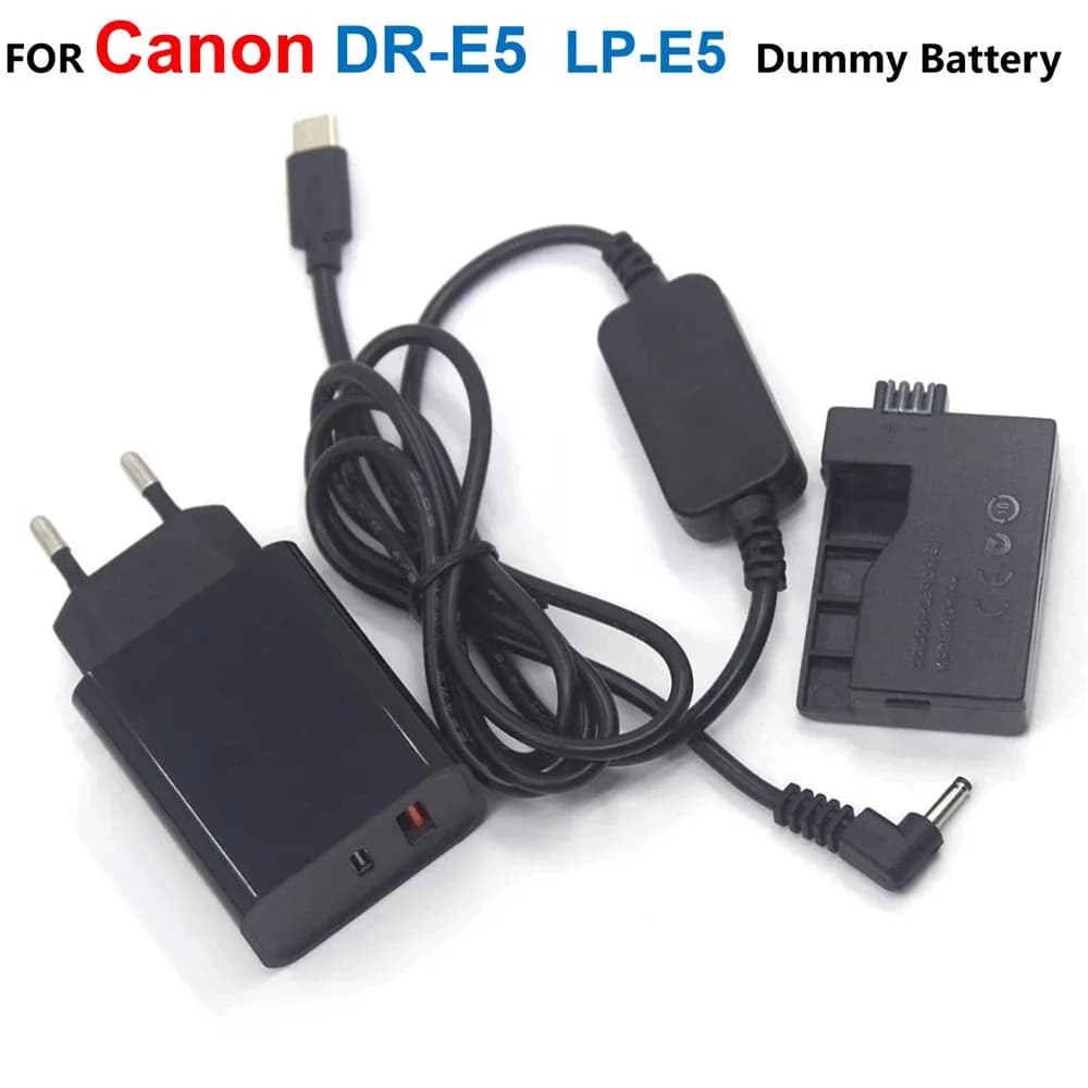 Cavo USB tipo C Power Bank + accoppiatore DC DR-E5 Batteria fittizia LP-E5 + adattatore caricabatterie PD per Canon EOS 450D 500D 1000D XS XSi T1i