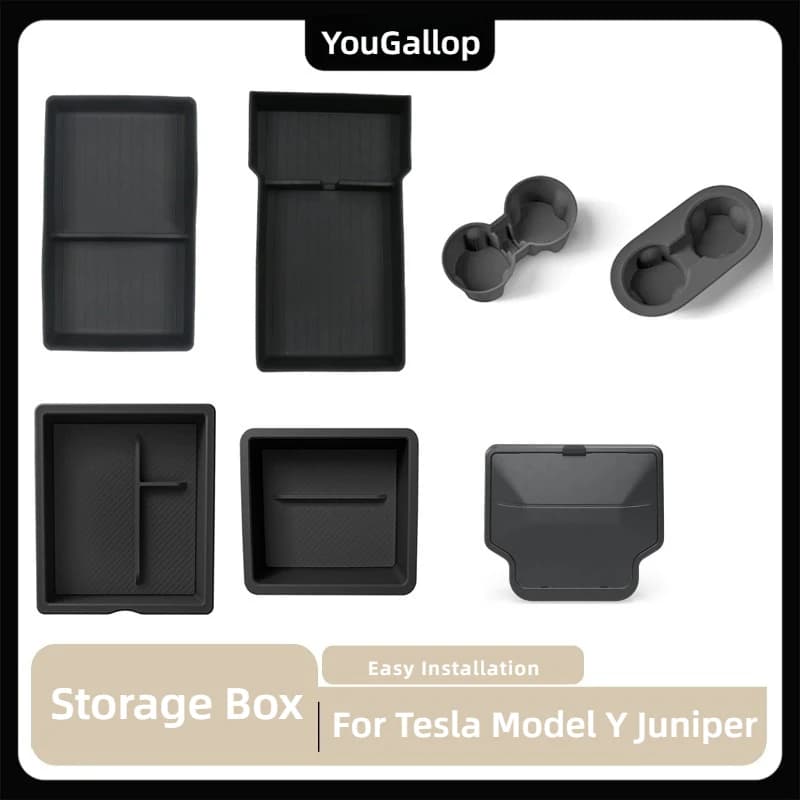 Per Tesla Model Y Juniper 2025 Console Organizer Bracciolo Vassoio portaoggetti Portabicchieri Scatola portaoggetti nascosta Accessori interni auto