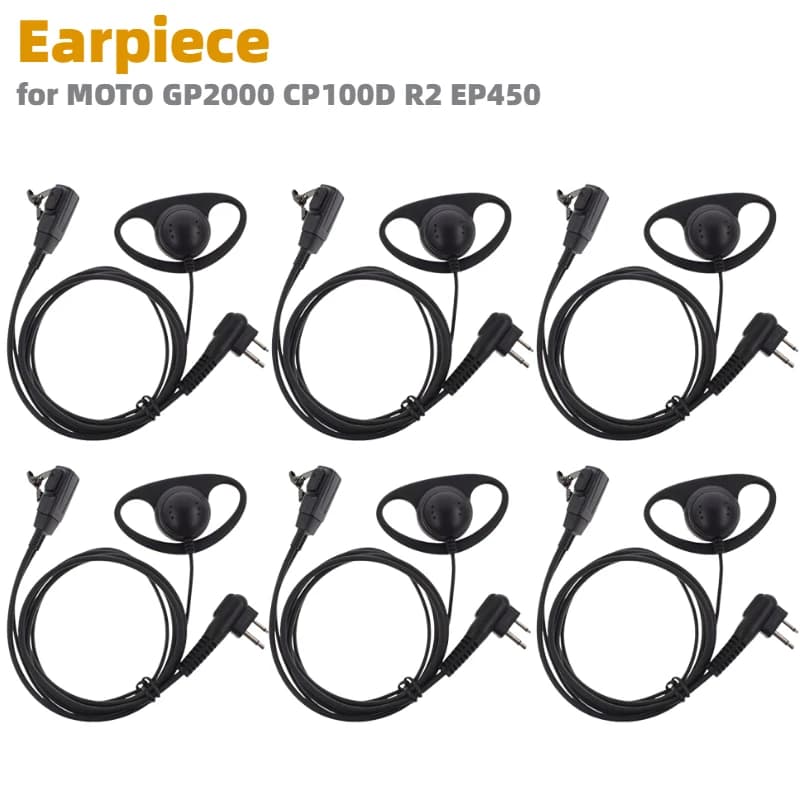 6 Auricolari con Microfono PTT a 2 Pin a Forma di D per Walkie Talkie MOTO CP200D CP100D R2 CP200 CP185 BPR40 CLS1410 CLS1110