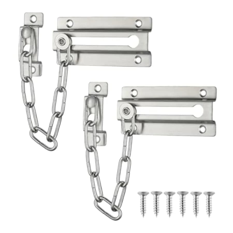 Chain Door Guard with Lock, Brushed 2 Pack Chain Lock Stainless Steel Chain Locks for Inside Door and Extra Front Door, HDC120-