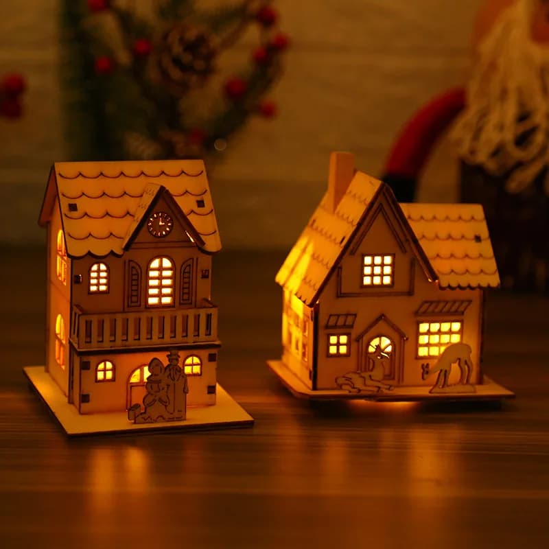 Nuovo albero di natale creativo ciondolo in legno casa di natale luminosa in legno Villa luce notturna casa di legno di natale per bambini